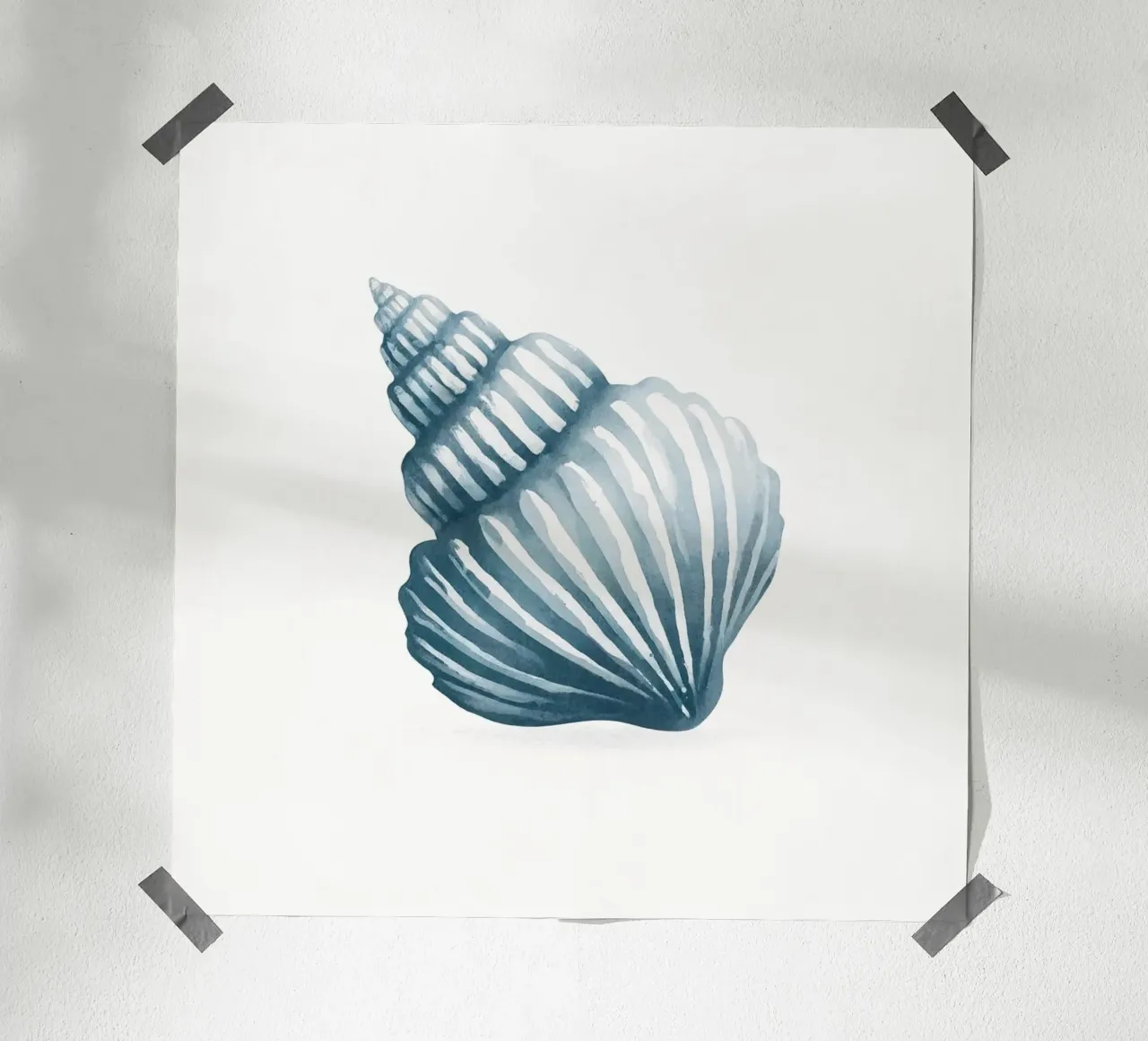 Aquarelle Minimaliste - Coquillage Marin Bleu hahnemühle by Épure design