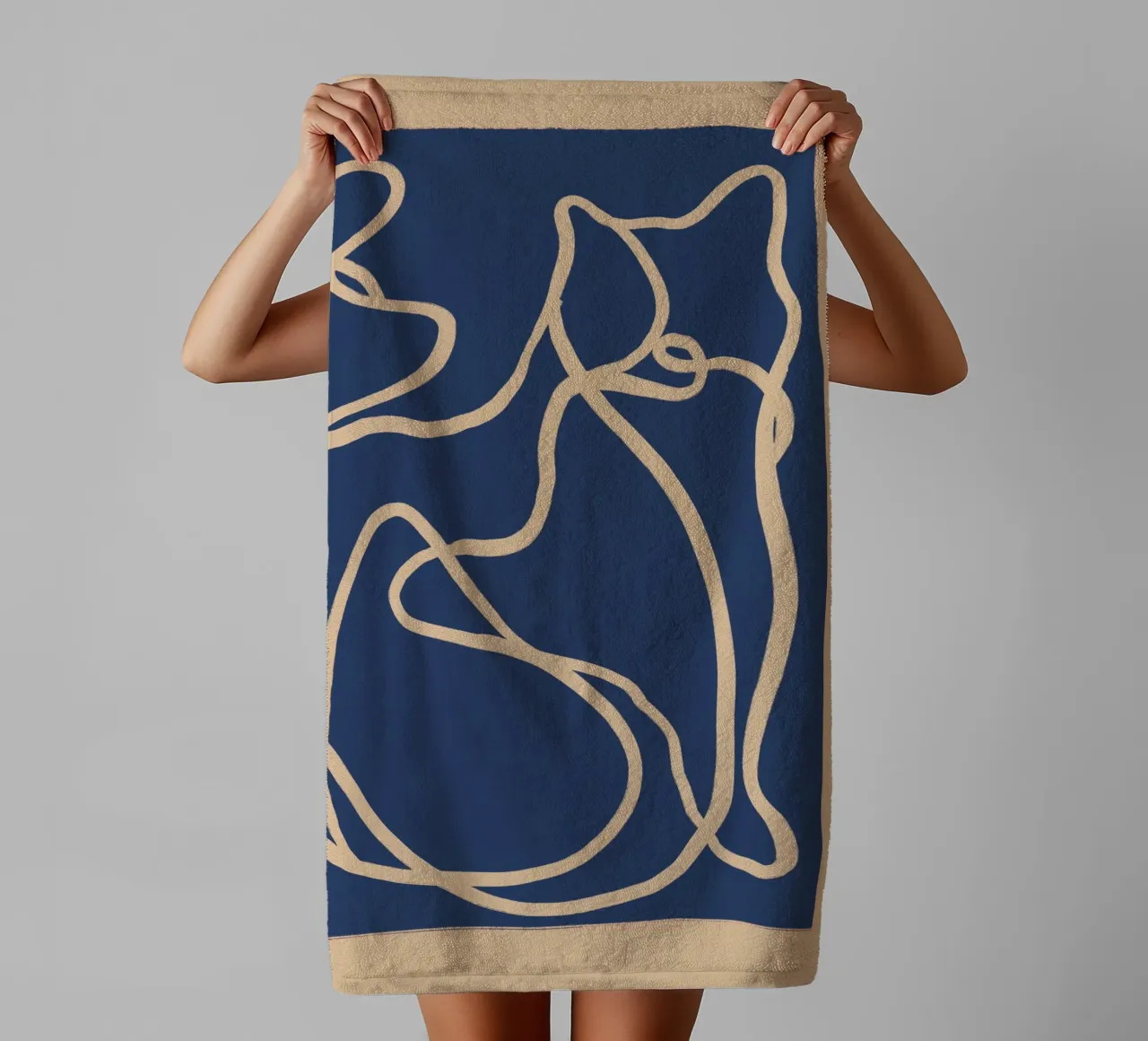 Abstrakte Linienkunst Katze 6 Handtuch von ThingDesign