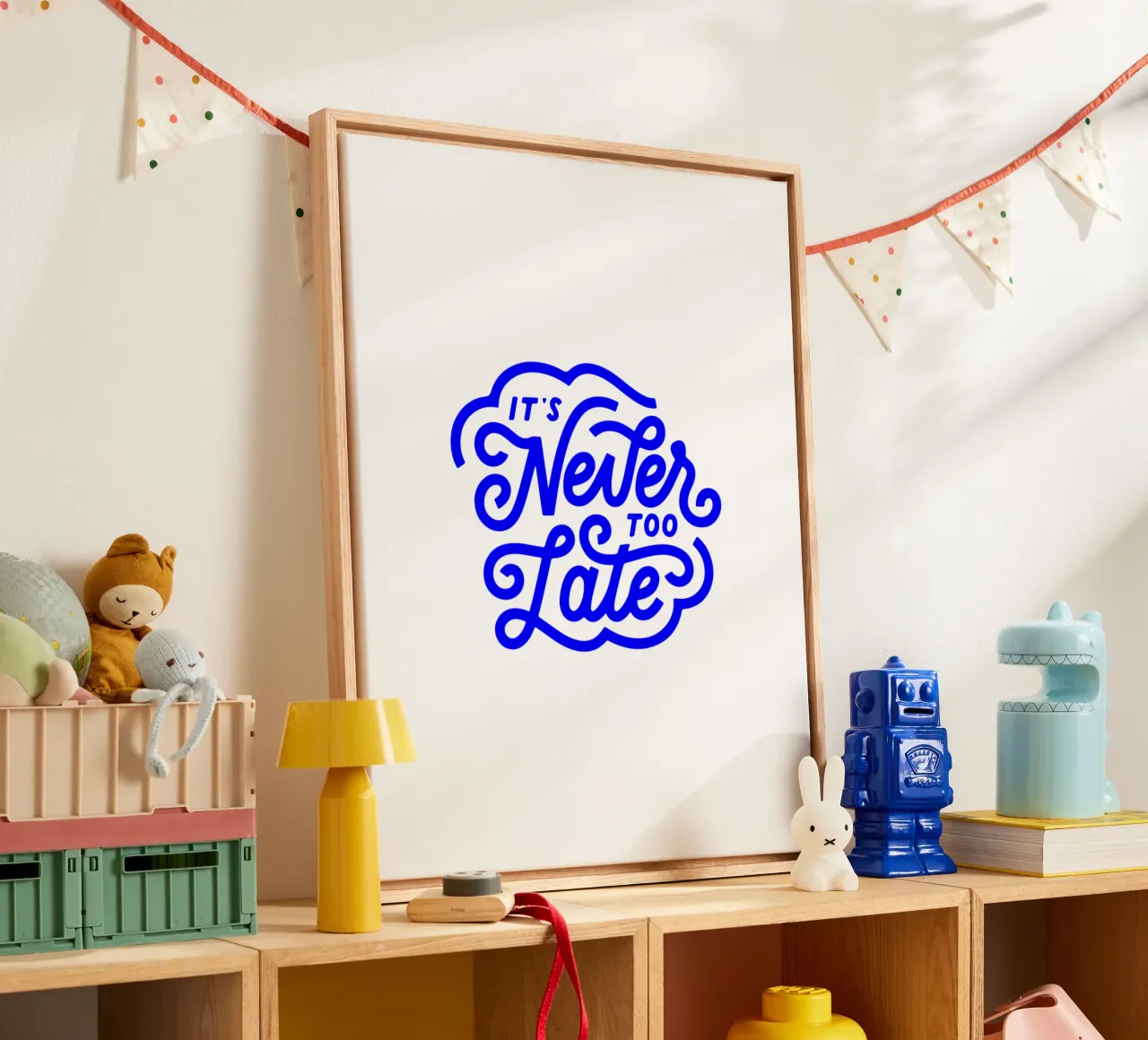 it’s never too late, motivational statement quote canvas with Floater frame by The True Type