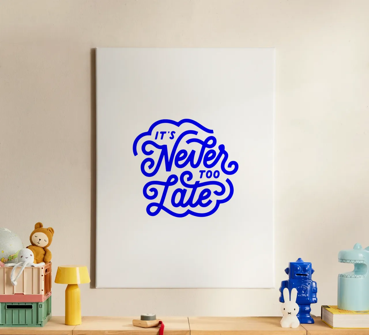it’s never too late, motivational statement quote canvas with Floater frame by The True Type