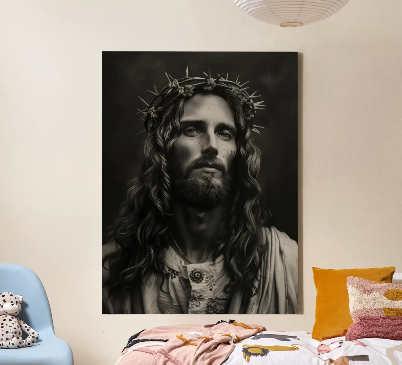 Hedendaagse Jezus in zwart-wit canvas met Baklijst van Autofocus
