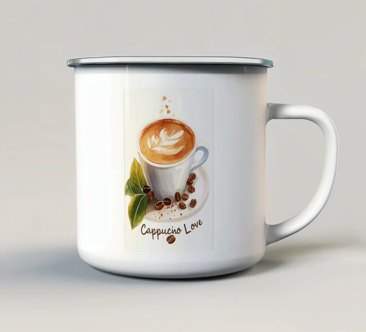 Aquarell Cappuccino Liebe tazza in smalto da Carinaprint