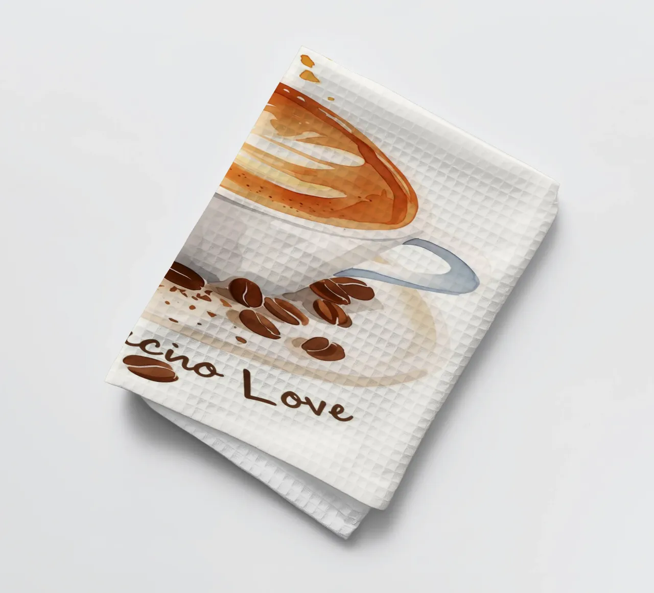 Aquarell Cappuccino Liebe tea towel by Carinaprint