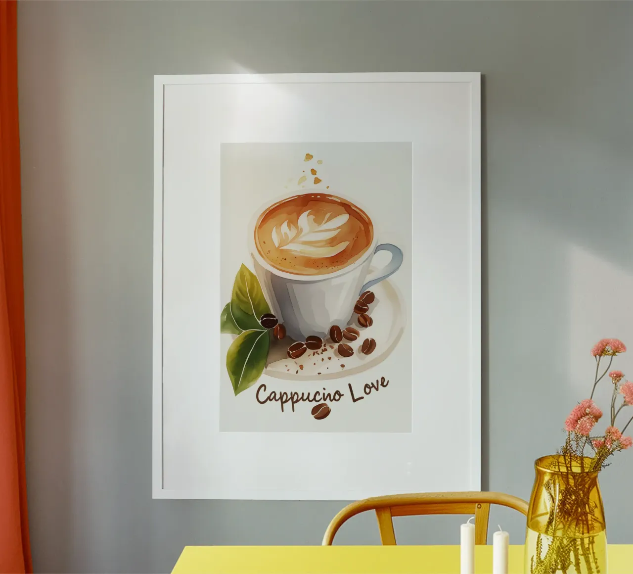 Aquarell Cappuccino Liebe poster con telaio in plastica da Carinaprint