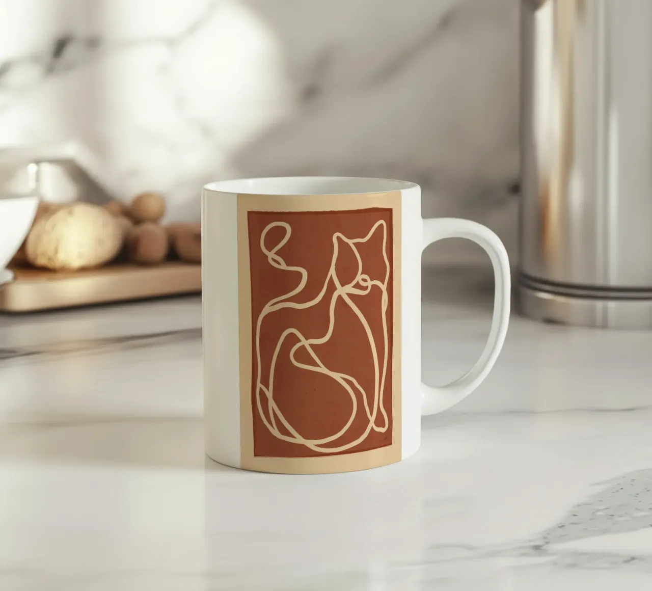 Abstract Line Art Cat 8 ceramic mug by ThingDesign
