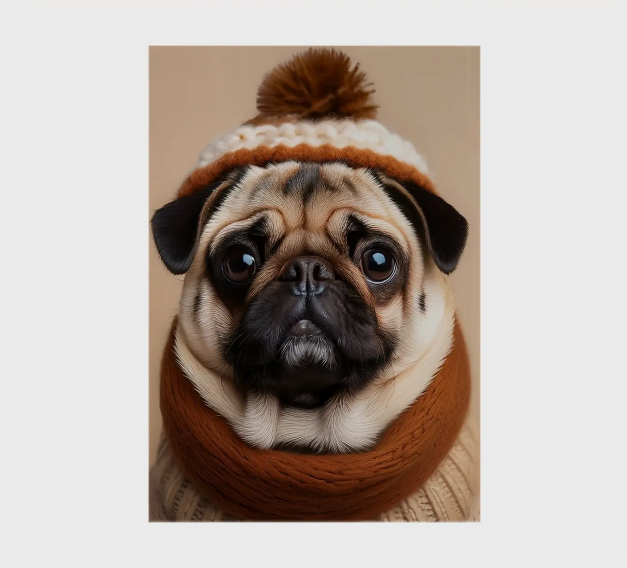 Accogliente carlino con sciarpa e berretto invernale | Adorabile ritratto di cane diario da FlexiDesignsByK