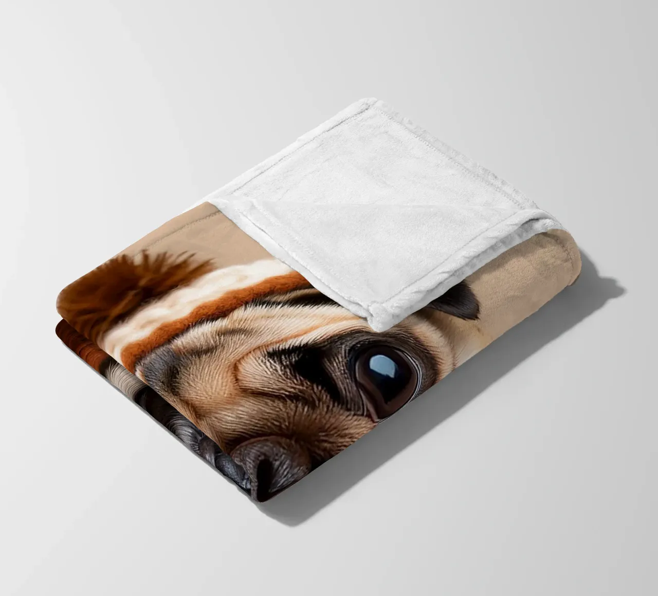 Accogliente carlino con sciarpa e berretto invernale | Adorabile ritratto di cane coperta in pile da FlexiDesignsByK