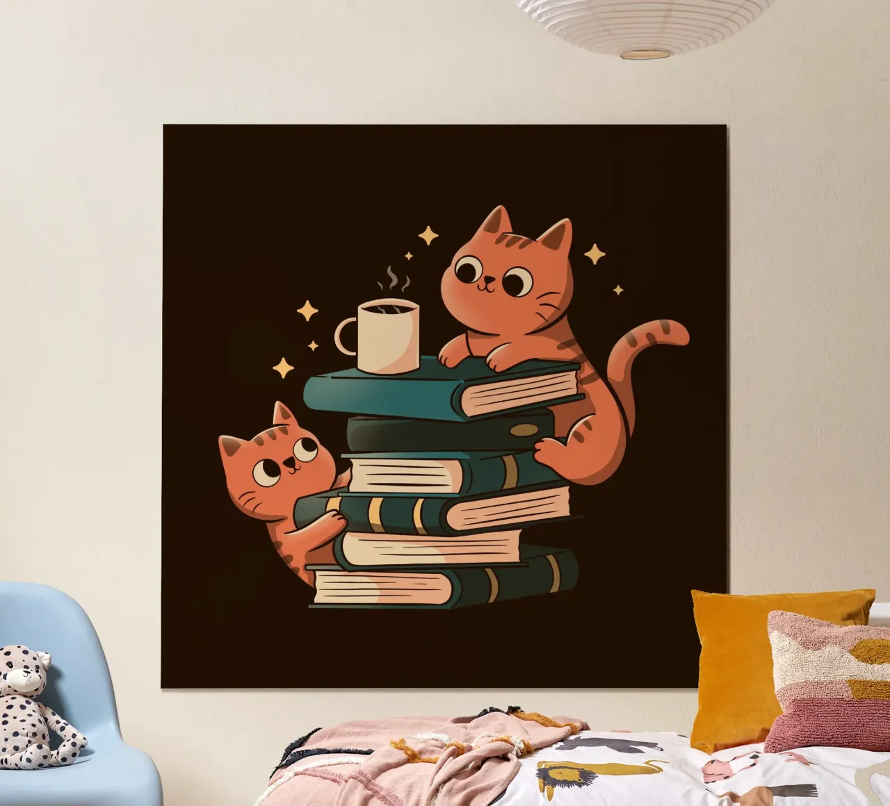 Cats, Books and Coffee poster con telaio in plastica da Tobe Fonseca