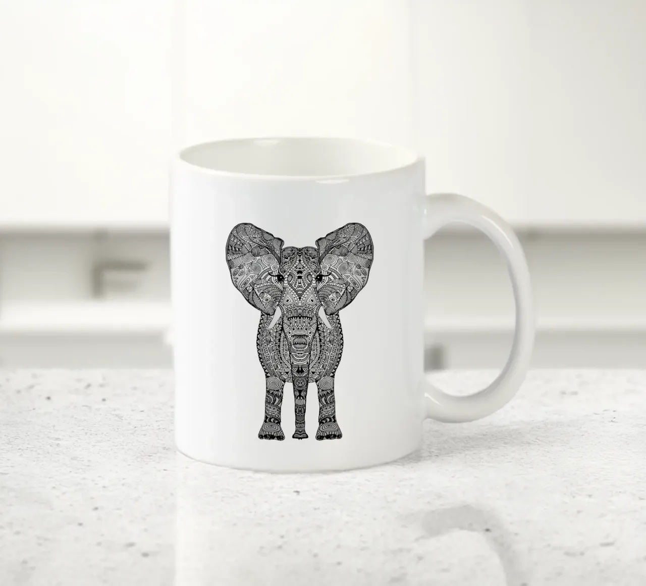 Aztec Elephant Tattoo Style tazza in ceramica da Monika Strigel