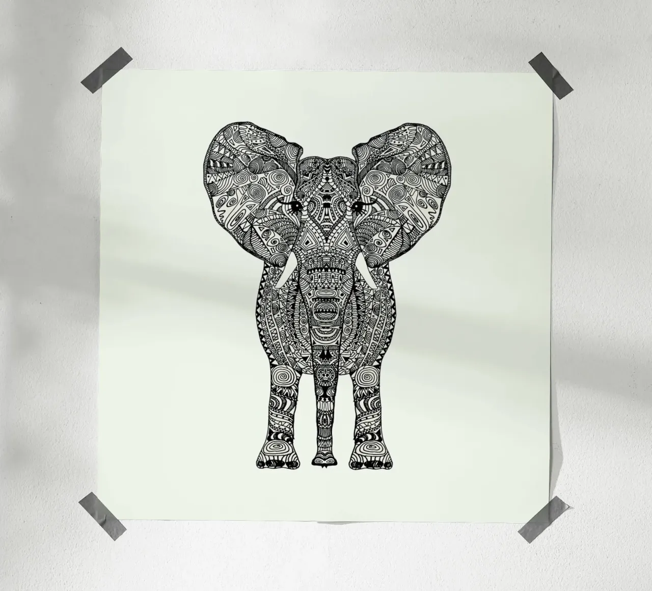 Aztec Elephant Tattoo Style carta hahnemühle da Monika Strigel