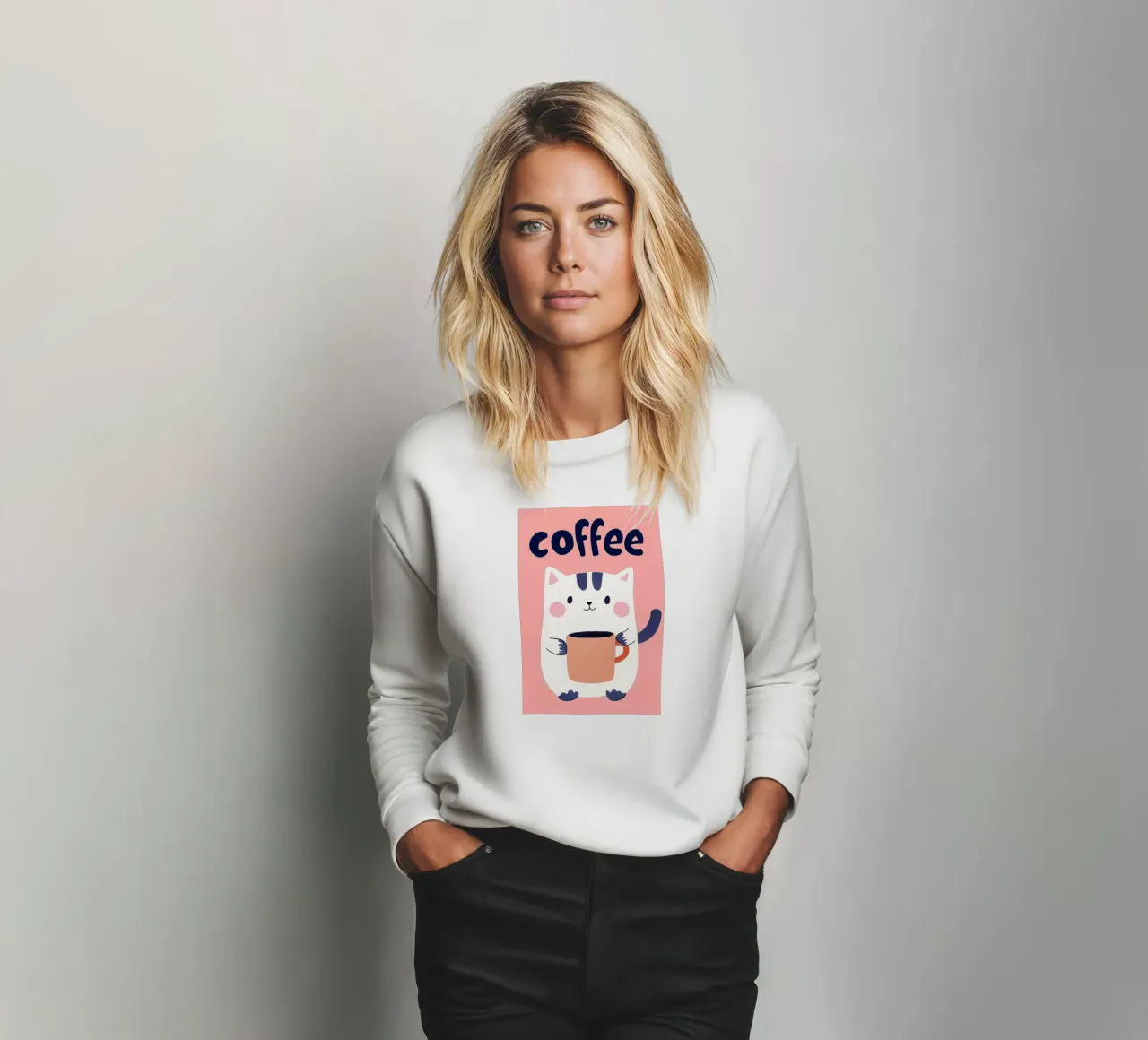 Koffiepauze met een schattige kat sweatshirt van Carinaprint