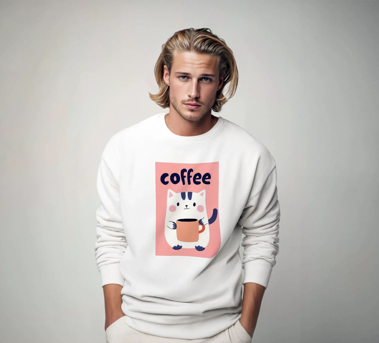 Pausa caffè con un bel gatto felpa da Carinaprint