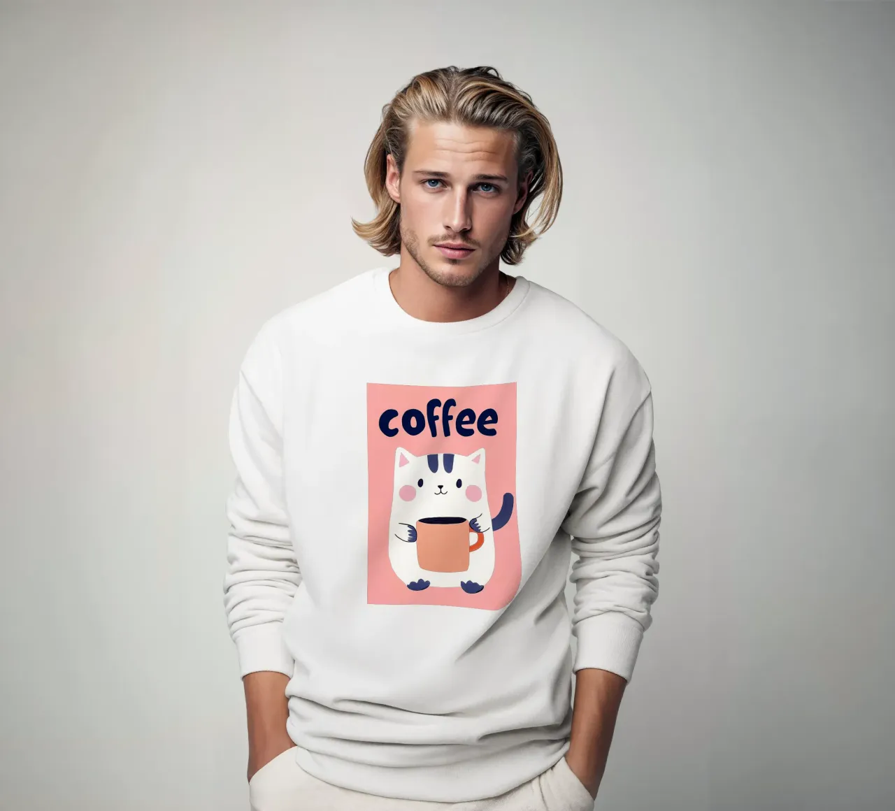 Koffiepauze met een schattige kat sweatshirt van Carinaprint
