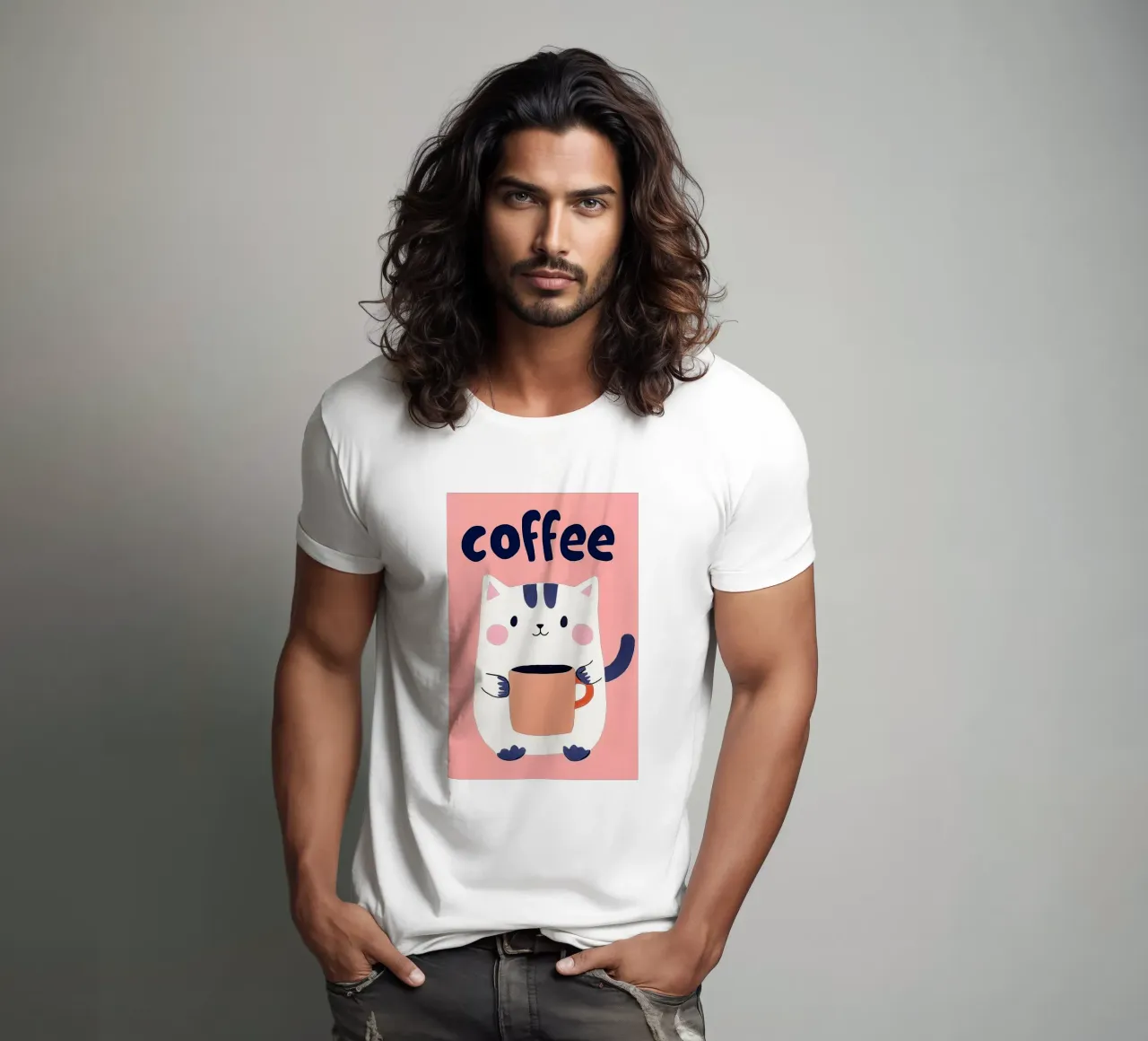 Pausa caffè con un bel gatto t-shirt da Carinaprint