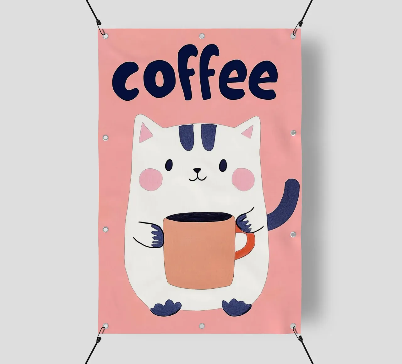 Pausa caffè con un bel gatto telo in pvc da Carinaprint