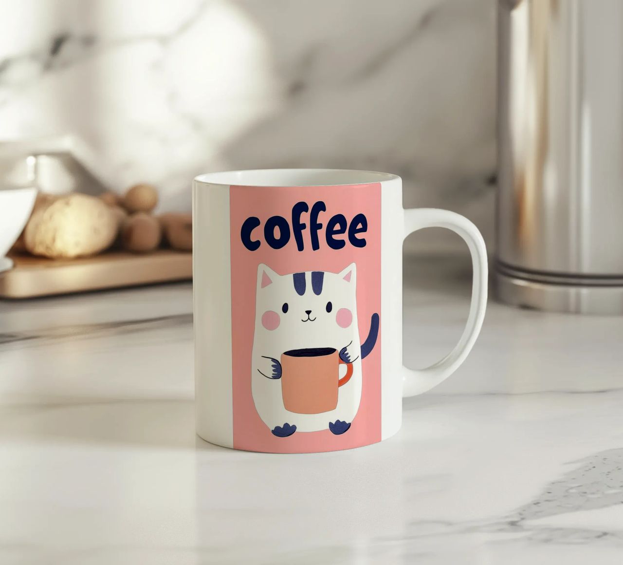 Pausa caffè con un bel gatto tazza in ceramica da Carinaprint