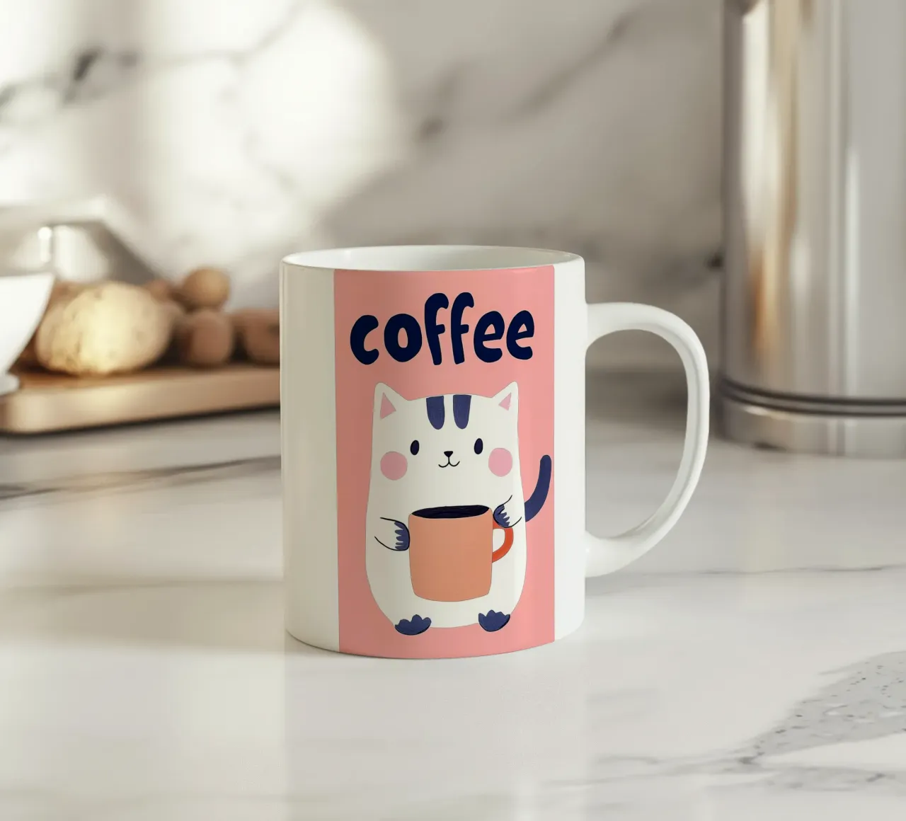 Kaffeepause mit niedlicher Katze Keramik Tasse von Carinaprint