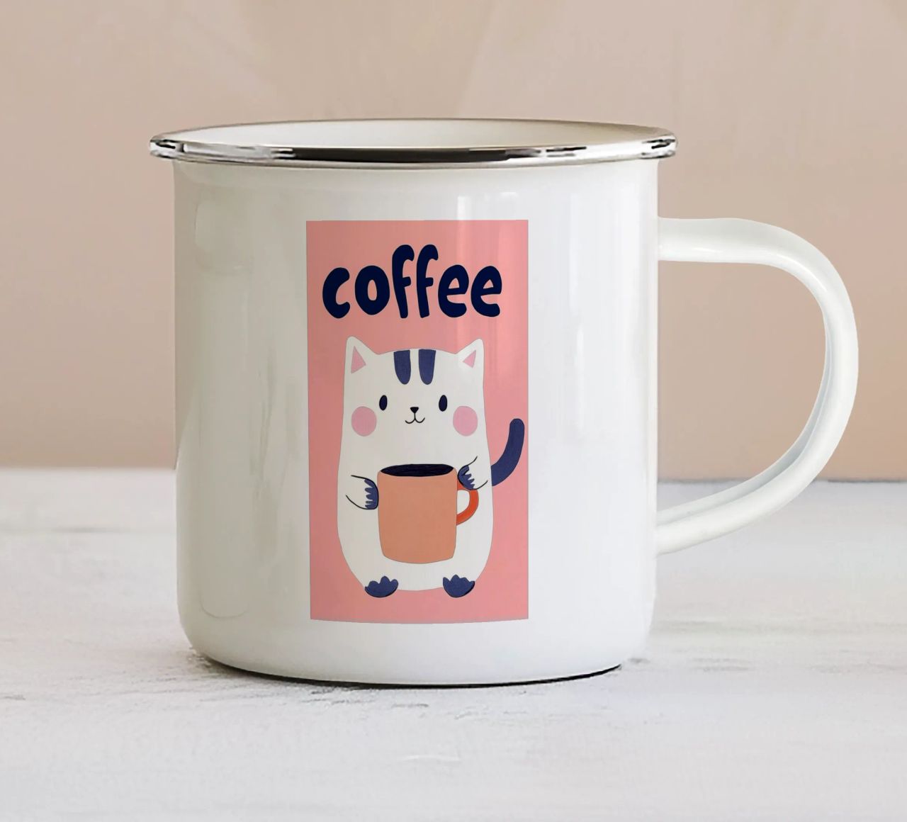 Pausa caffè con un bel gatto tazza in smalto da Carinaprint
