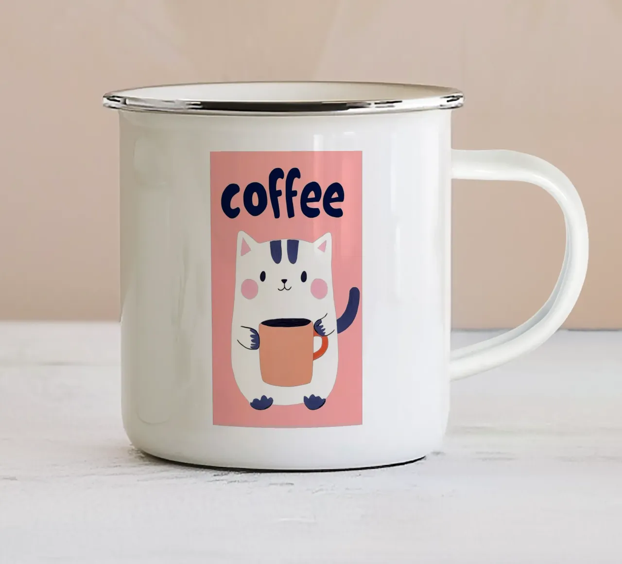 Café con un lindo gato taza de esmalte de Carinaprint