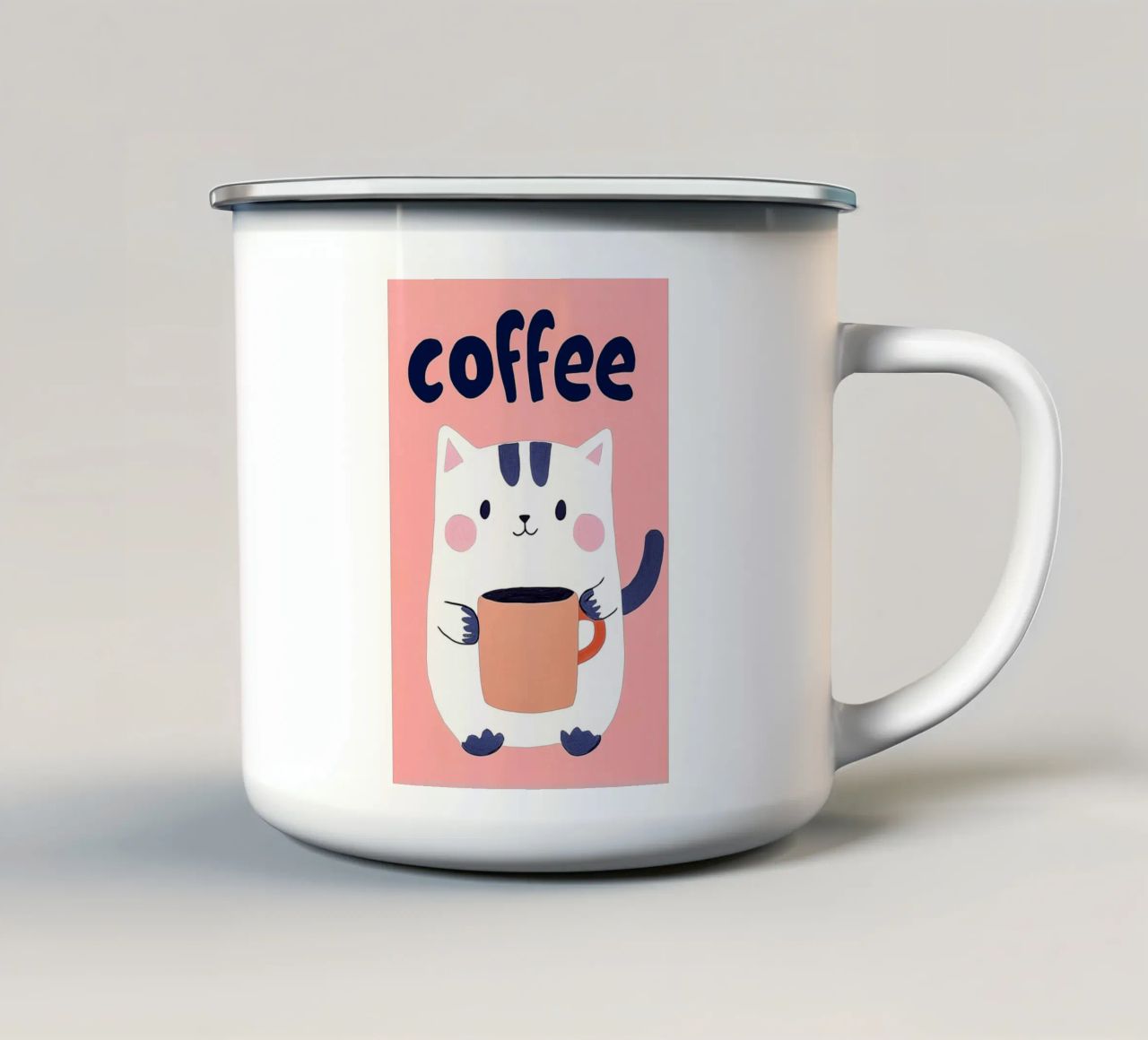 Pausa caffè con un bel gatto tazza in smalto da Carinaprint