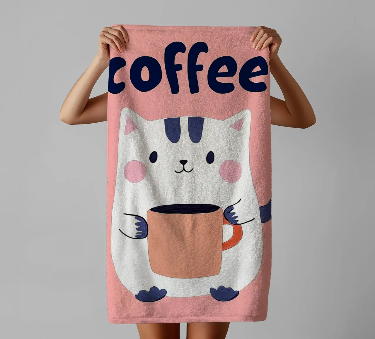 Pausa caffè con un bel gatto asciugamano da bagno da Carinaprint