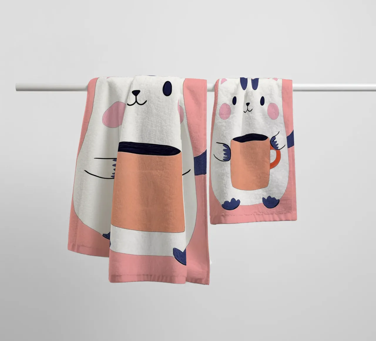 Pausa caffè con un bel gatto asciugamano da bagno da Carinaprint