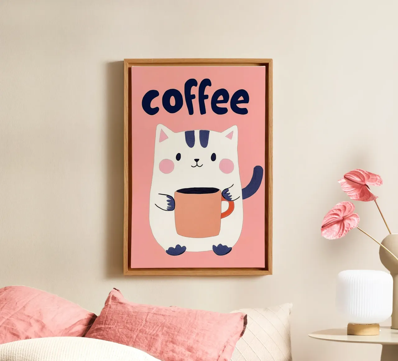 Pausa caffè con un bel gatto tela con Cornice a cassetta da Carinaprint