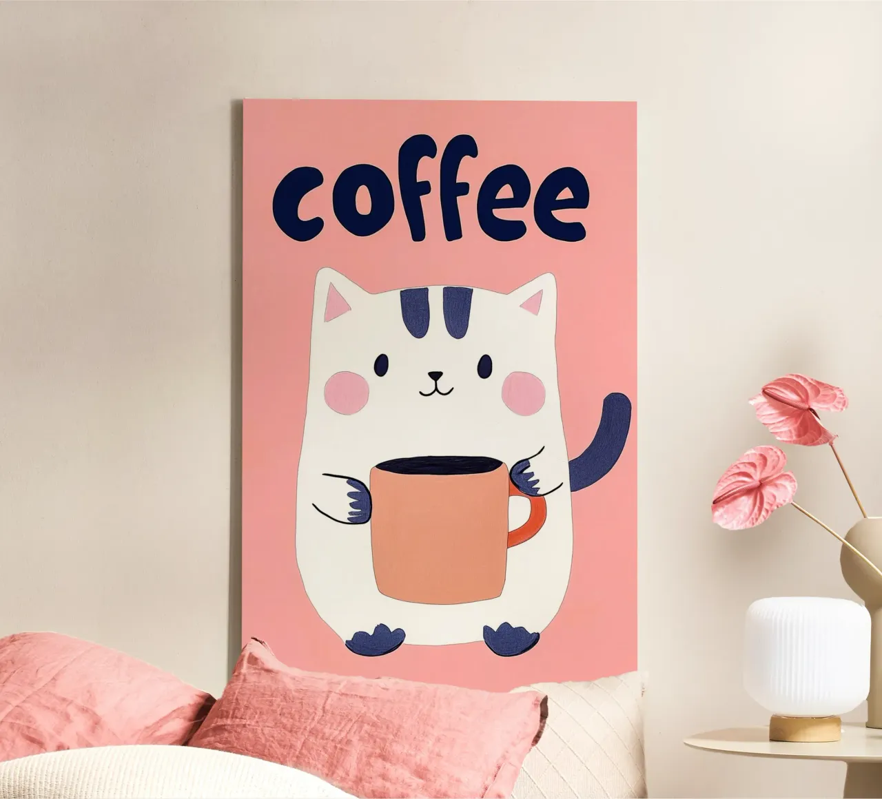 Pausa caffè con un bel gatto tela con Cornice a cassetta da Carinaprint