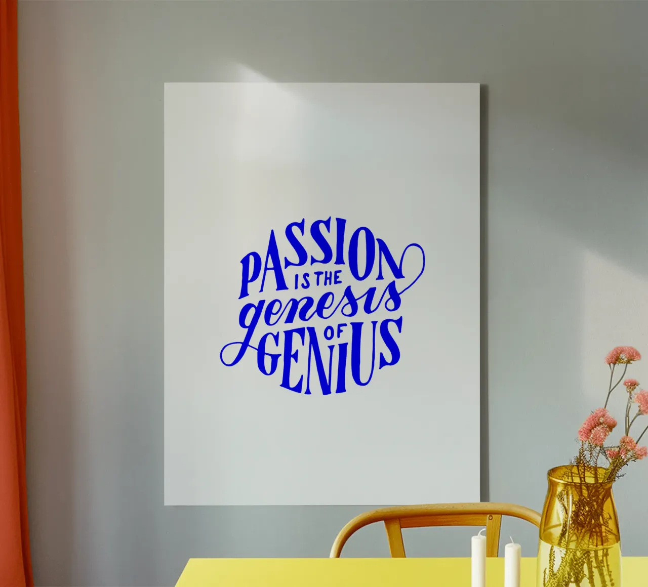 passion is the genesis of genius, motivational statement canvas with Floater frame by The True Type