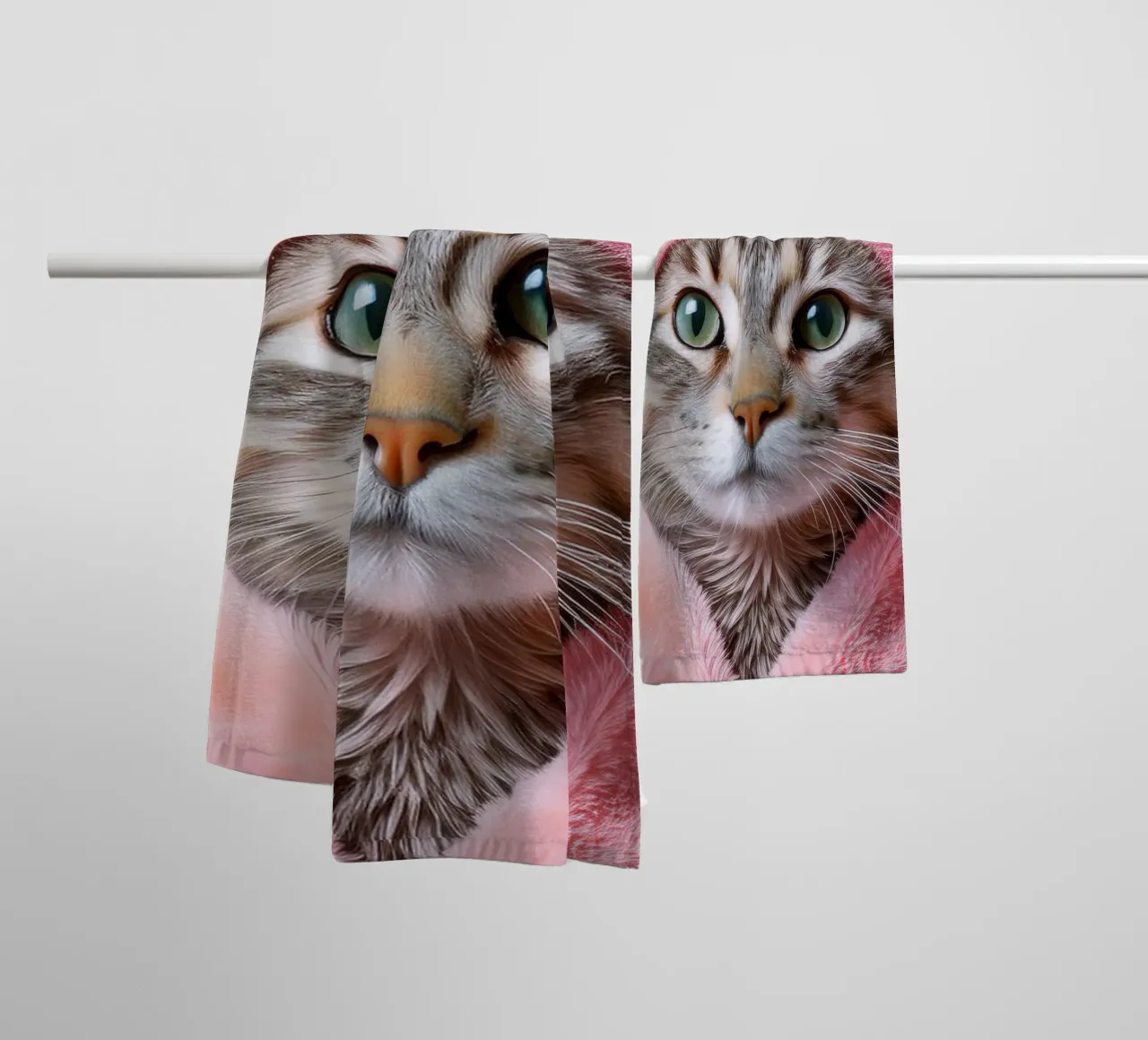 Relaxing Cat in Pink Robe and Towel Spa-Themed Cat Portrait towel by FlexiDesignsByK