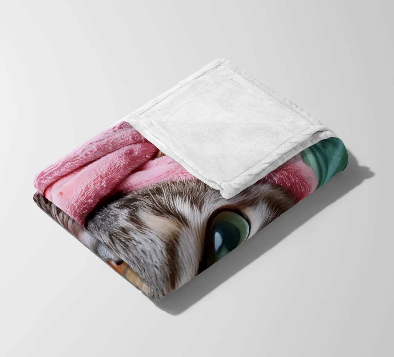 Relaxing Cat in Pink Robe and Towel Spa-Themed Cat Portrait fleece blanket by FlexiDesignsByK