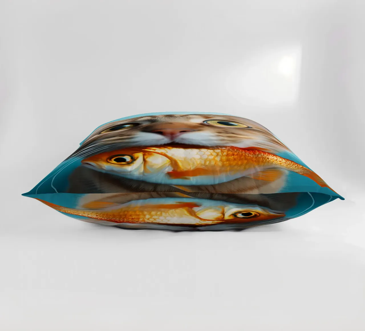Grappige kat met goudvis | Speels en eigenzinnig portret kussen van FlexiDesignsByK