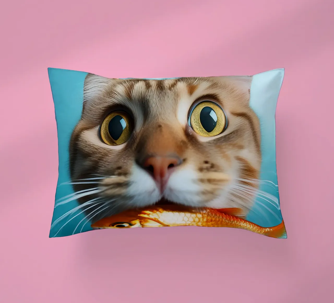 Grappige kat met goudvis | Speels en eigenzinnig portret kussen van FlexiDesignsByK