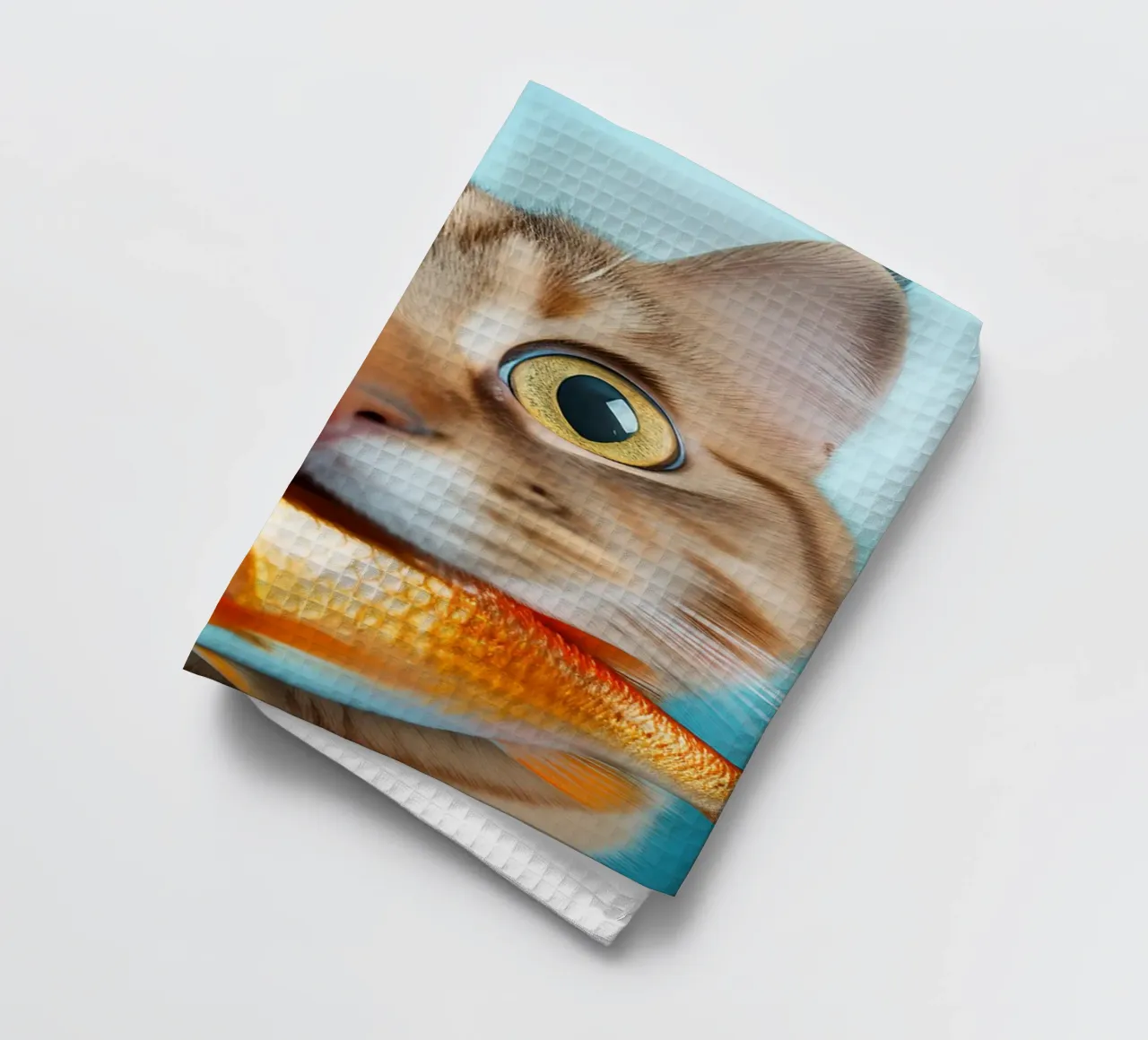 Chat amusant tenant un poisson rouge | Portrait ludique et décalé torchon de FlexiDesignsByK