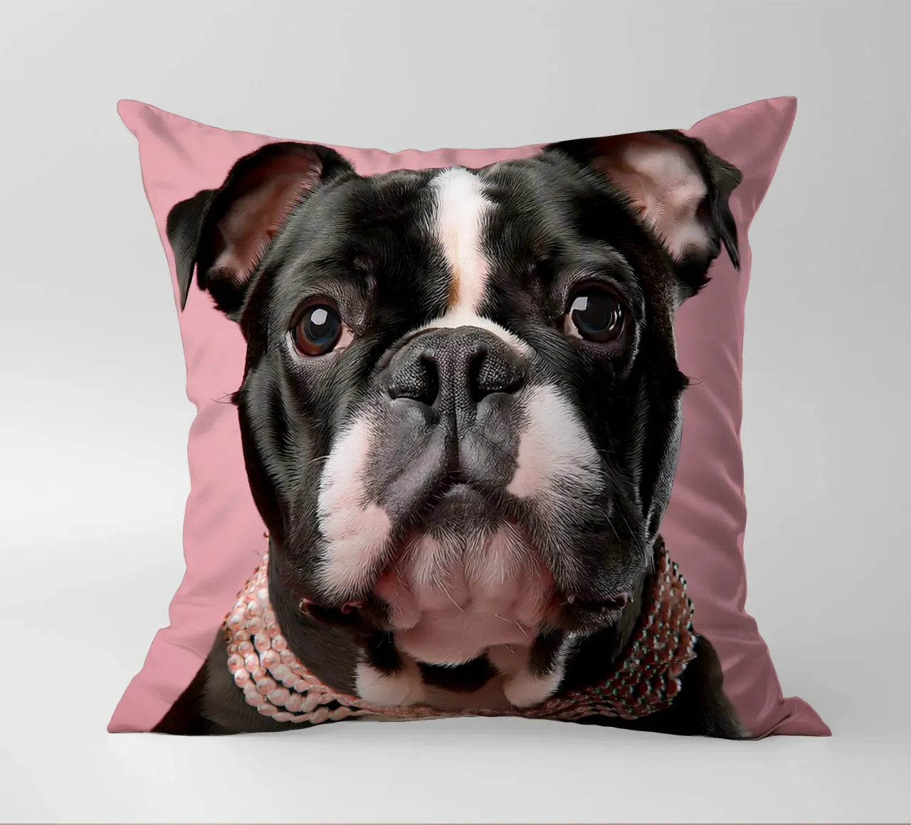 Elegant Bulldog with Pearls | Stylish Dog Wall Art decorative cushion by FlexiDesignsByK