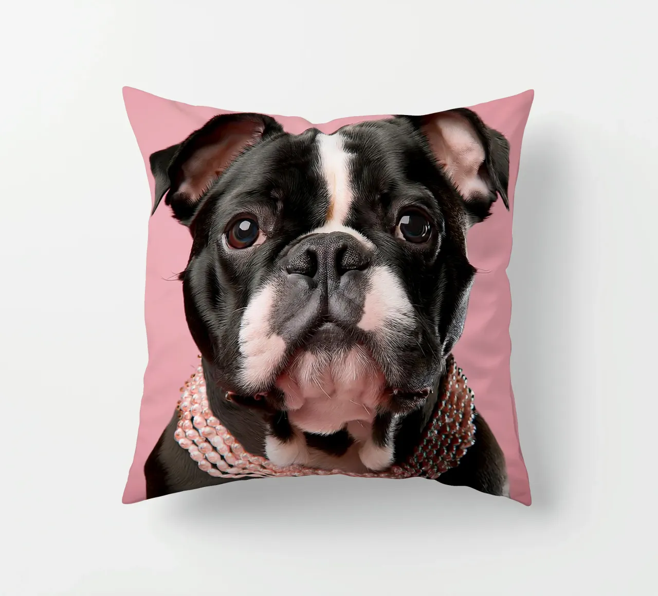 Elegant Bulldog with Pearls | Stylish Dog Wall Art decorative cushion by FlexiDesignsByK