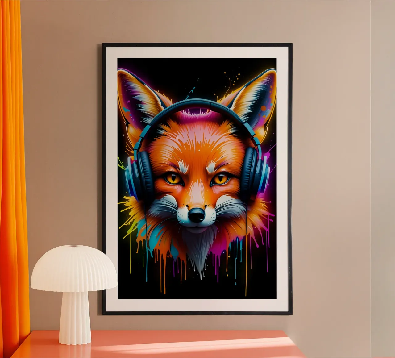 Fuchs im Kopfhörer Neonkunst Hahnemühle von MakArena