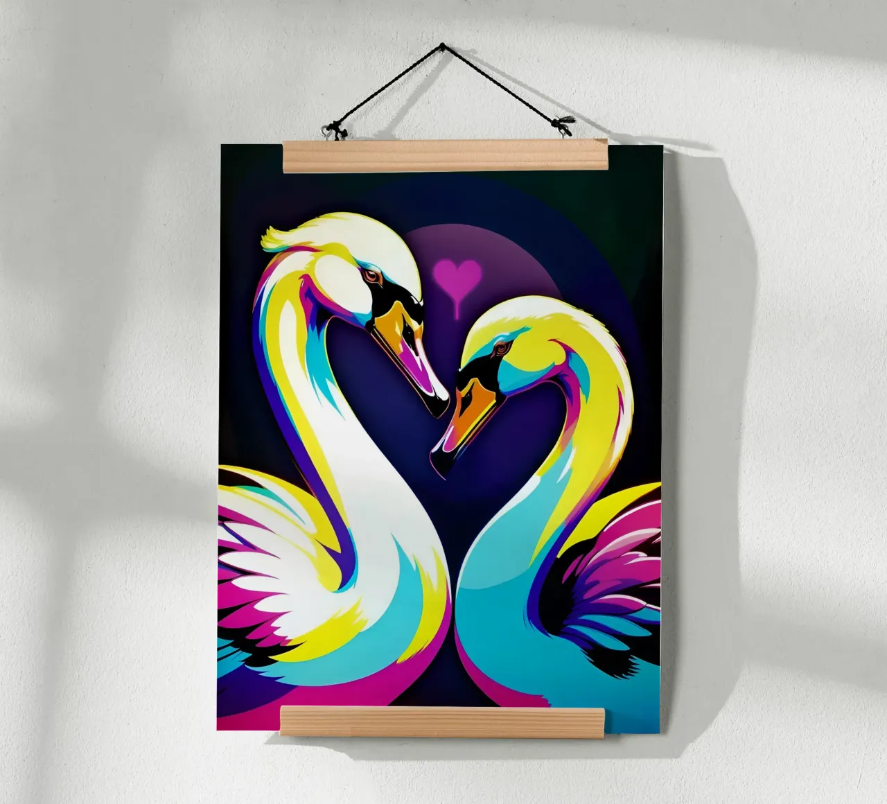 Verliebtes Schwanenpärchen, Liebesherz Poster mit Aluminium Rahmen von MakArena