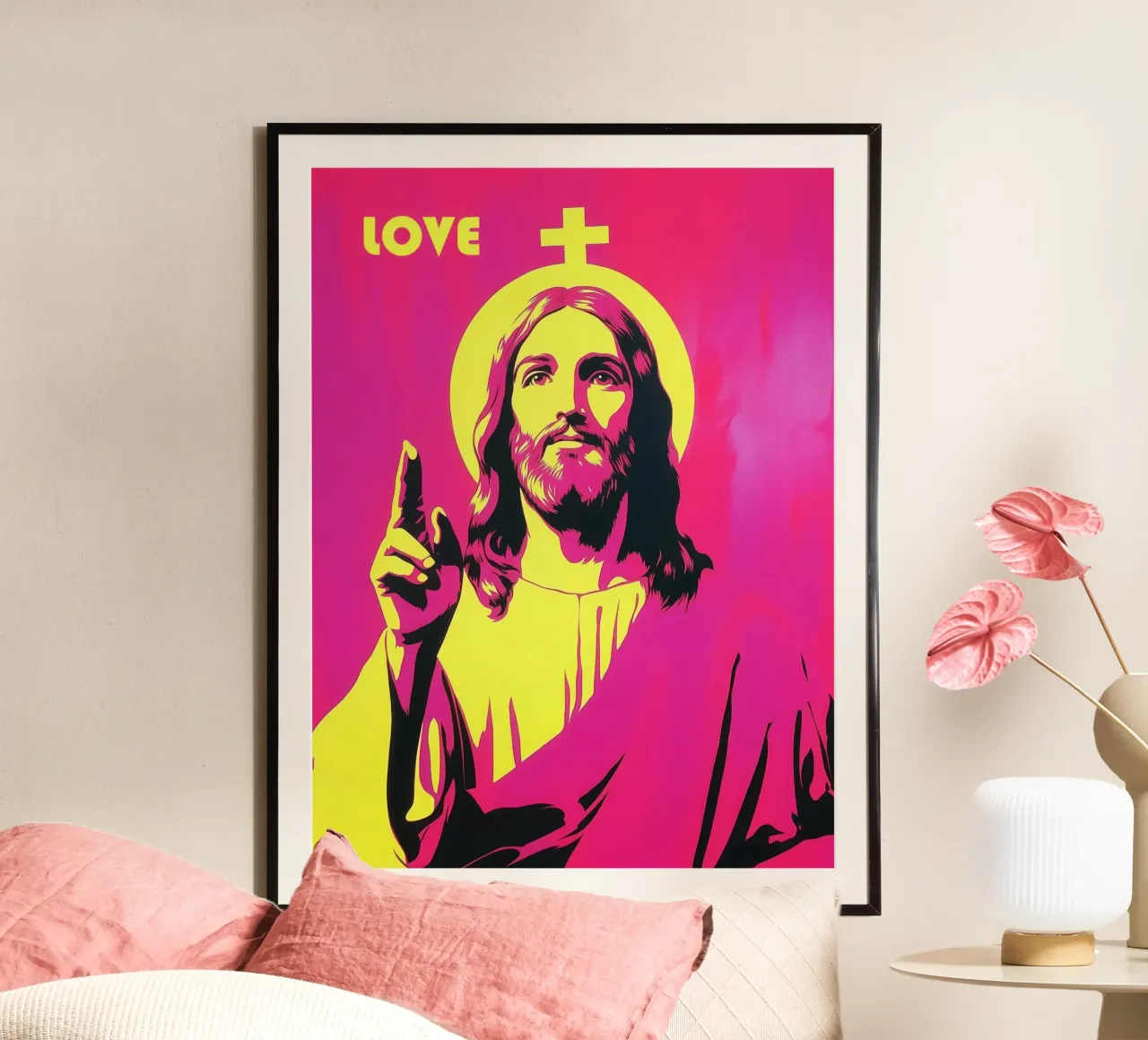 Rosa Neon Jesus | Liebe Pop Art Poster von Autofocus