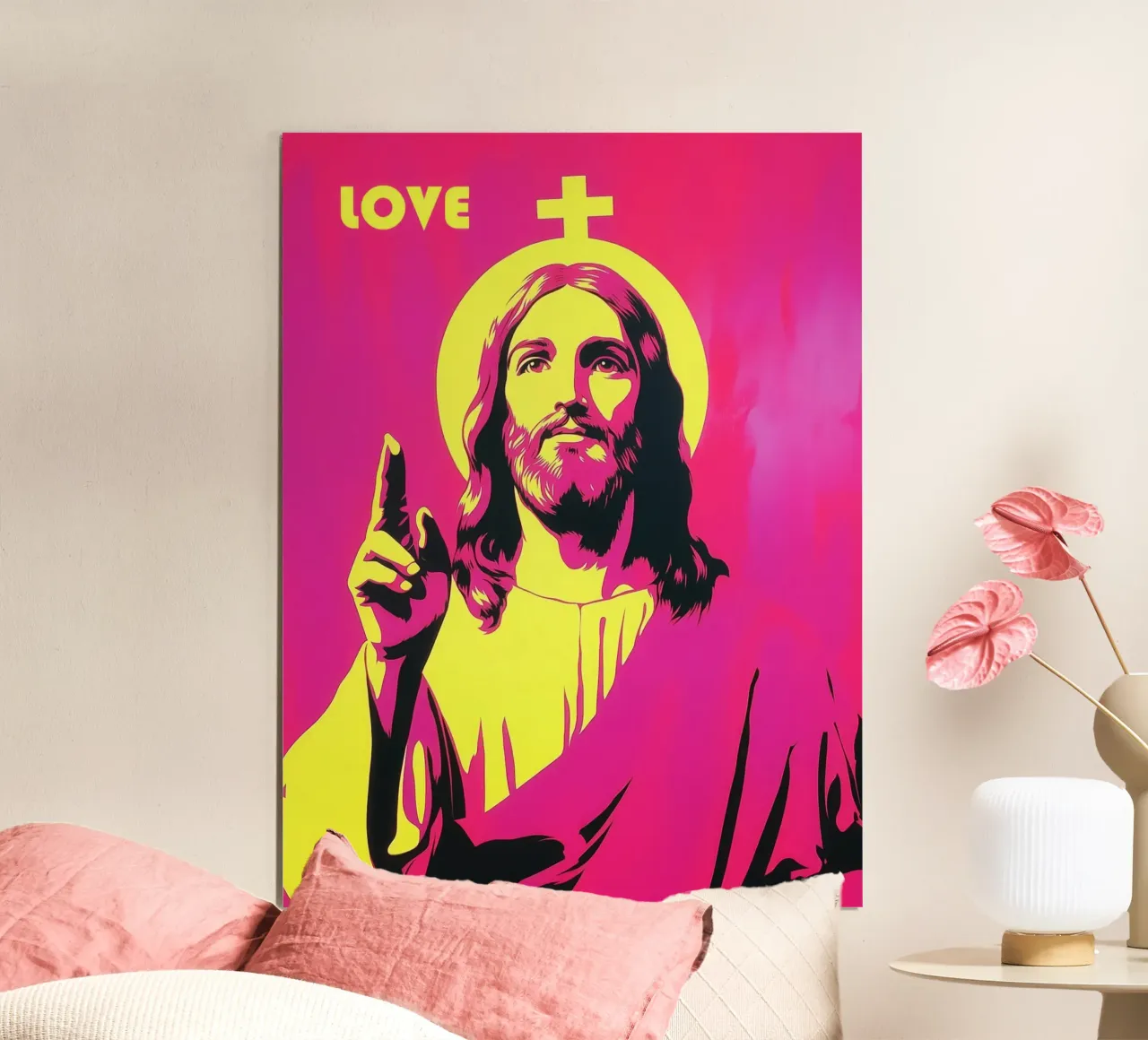 Rosa Neon Jesus | Liebe Pop Art Poster von Autofocus