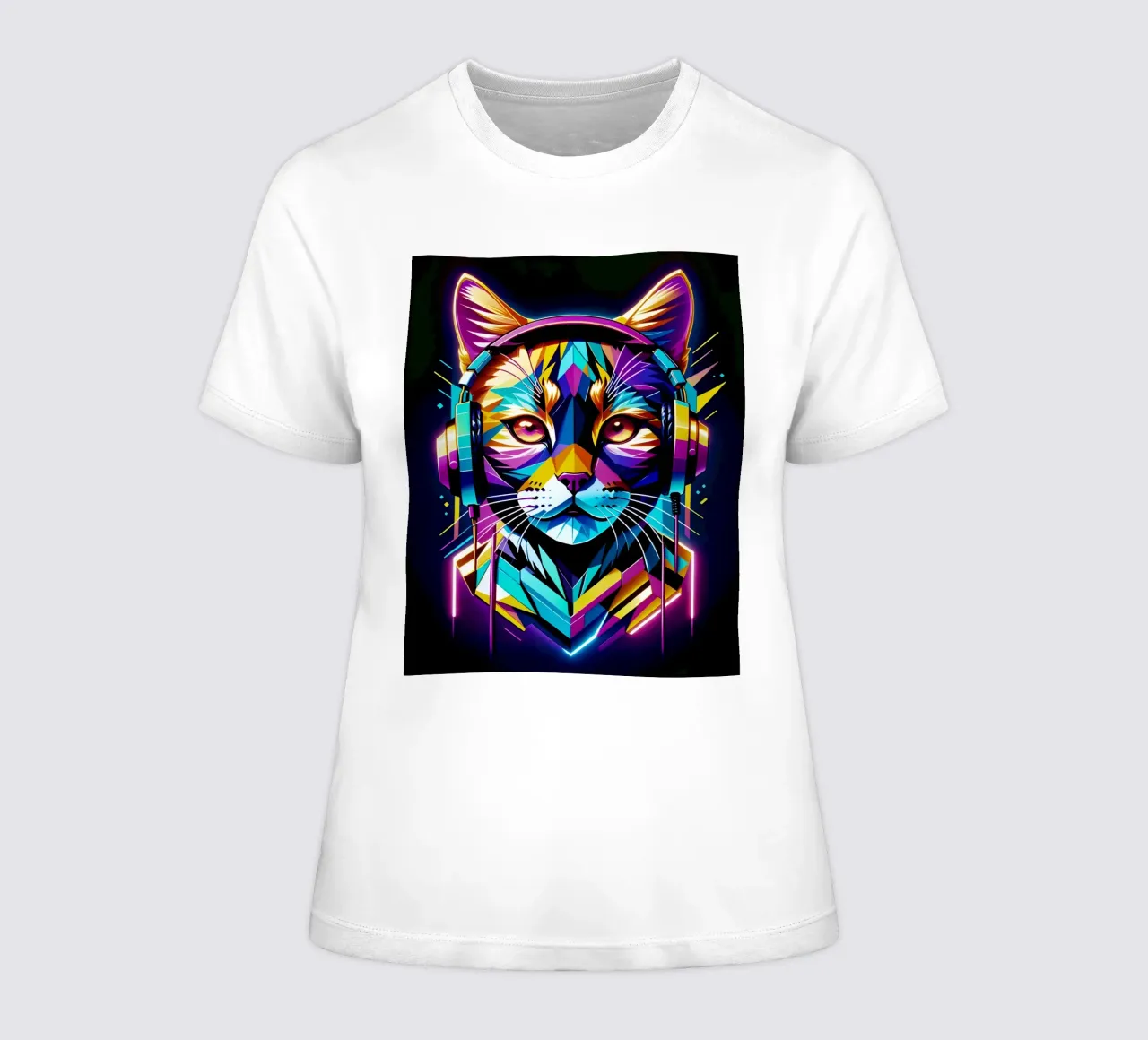 Cat in headphones neon art women's fitted t-shirt by MakArena