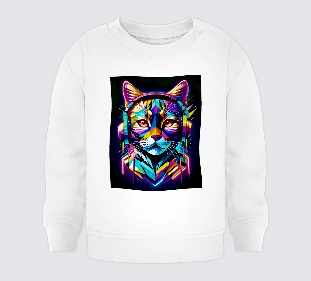 Cat in headphones neon art baby sweatshirt by MakArena