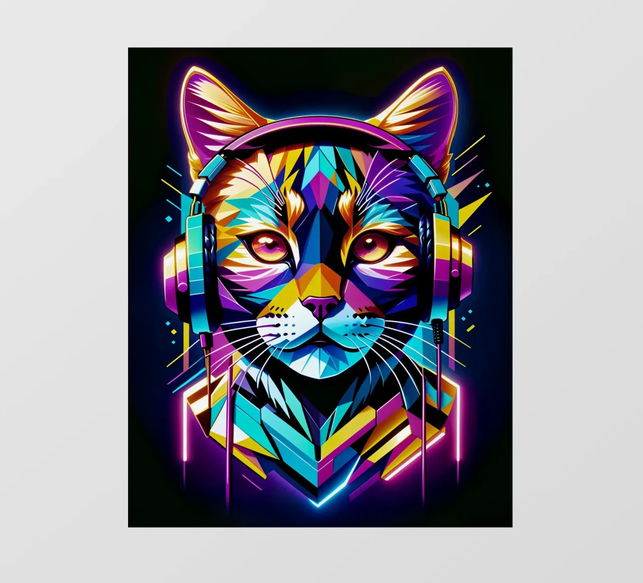 Cat in headphones neon art backlit film by MakArena