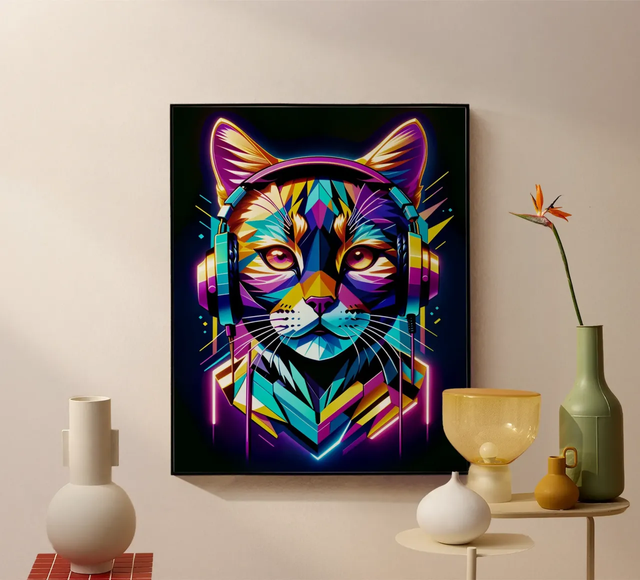 Gato con auriculares metacrilato de MakArena