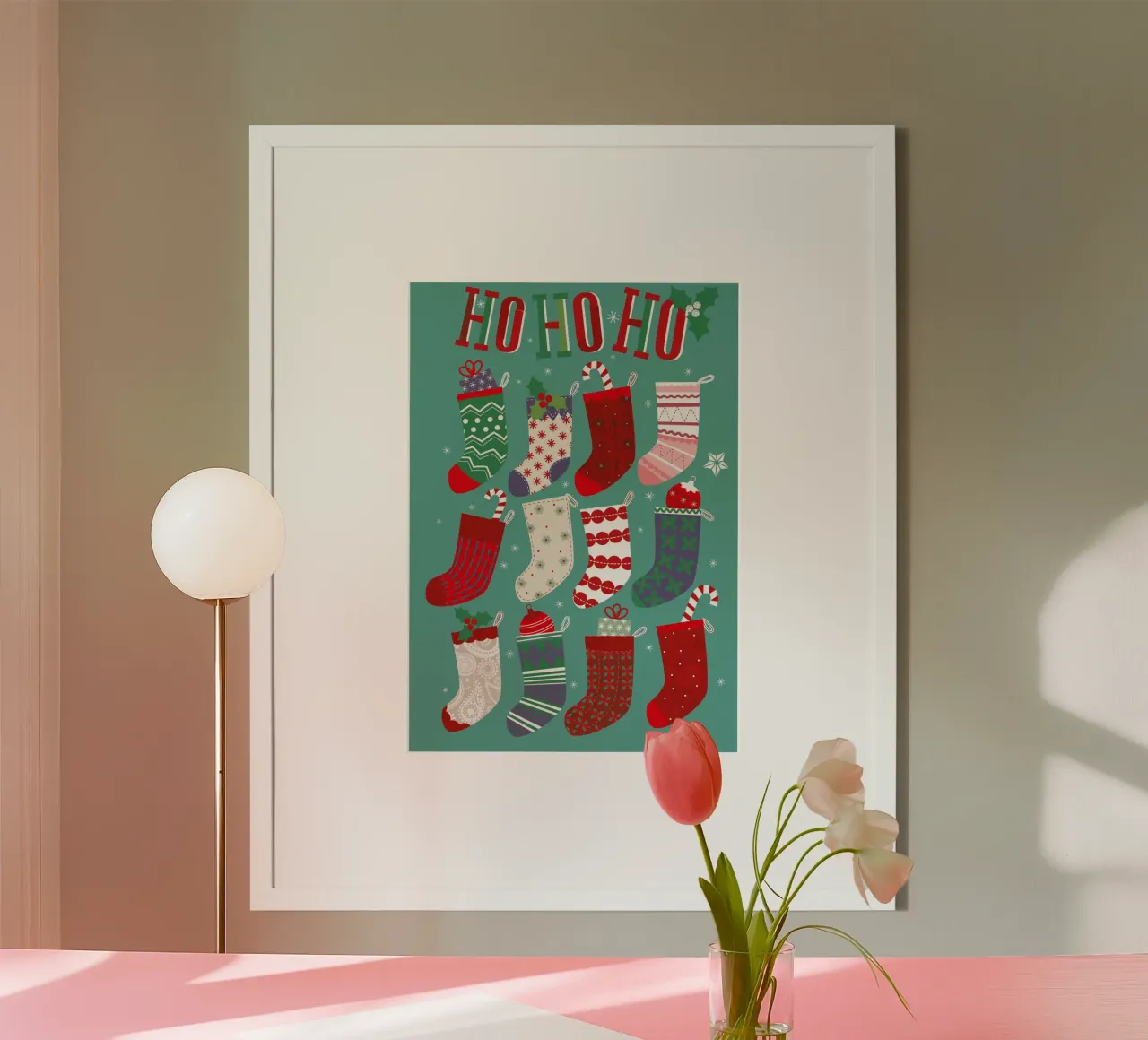 Christmas Stockings poster with plastic frame by Catherine Aguilar