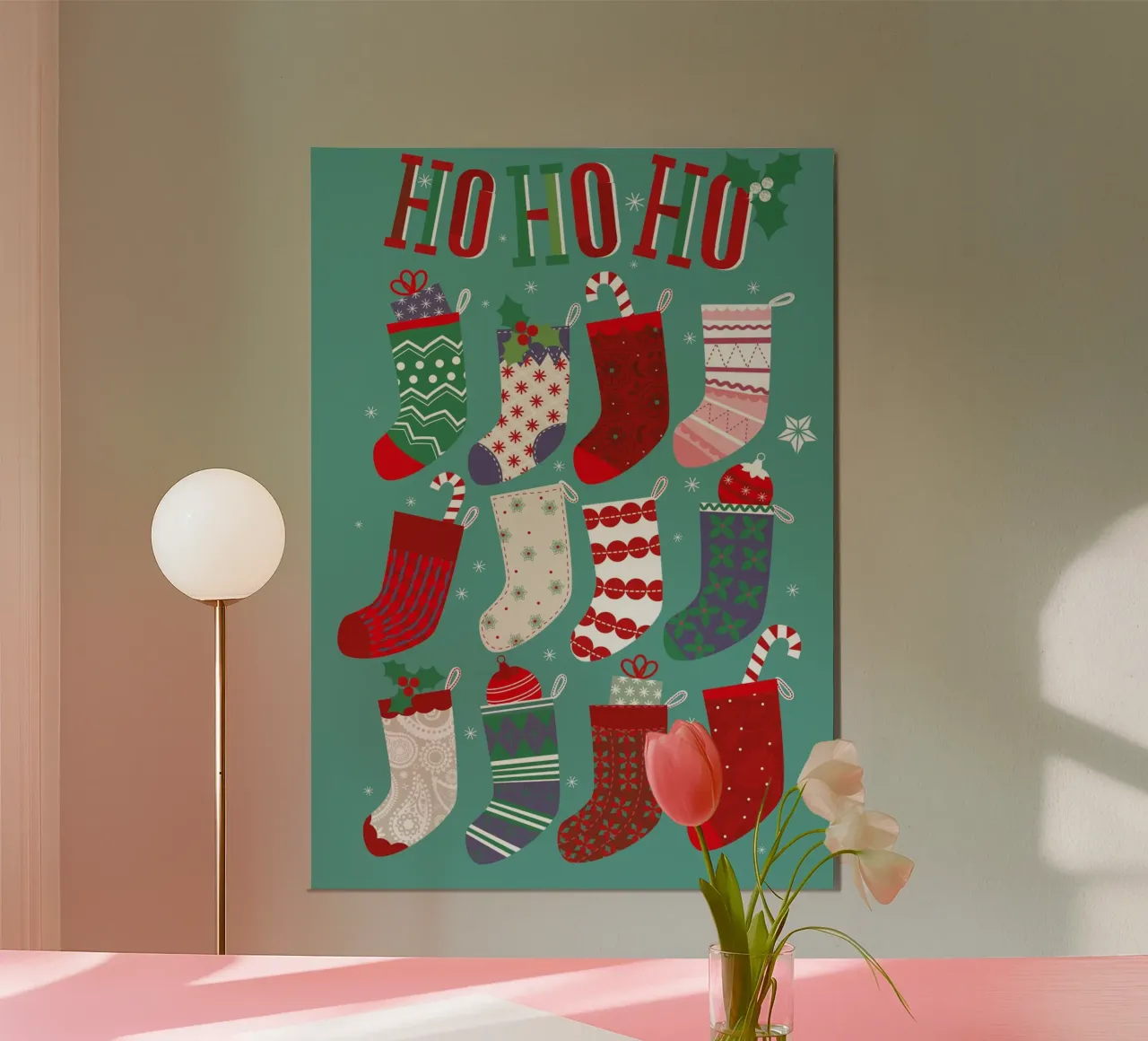 Christmas Stockings poster with plastic frame by Catherine Aguilar