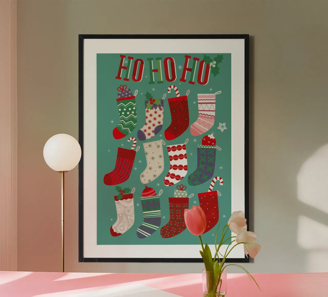 Christmas Stockings poster with plastic frame by Catherine Aguilar