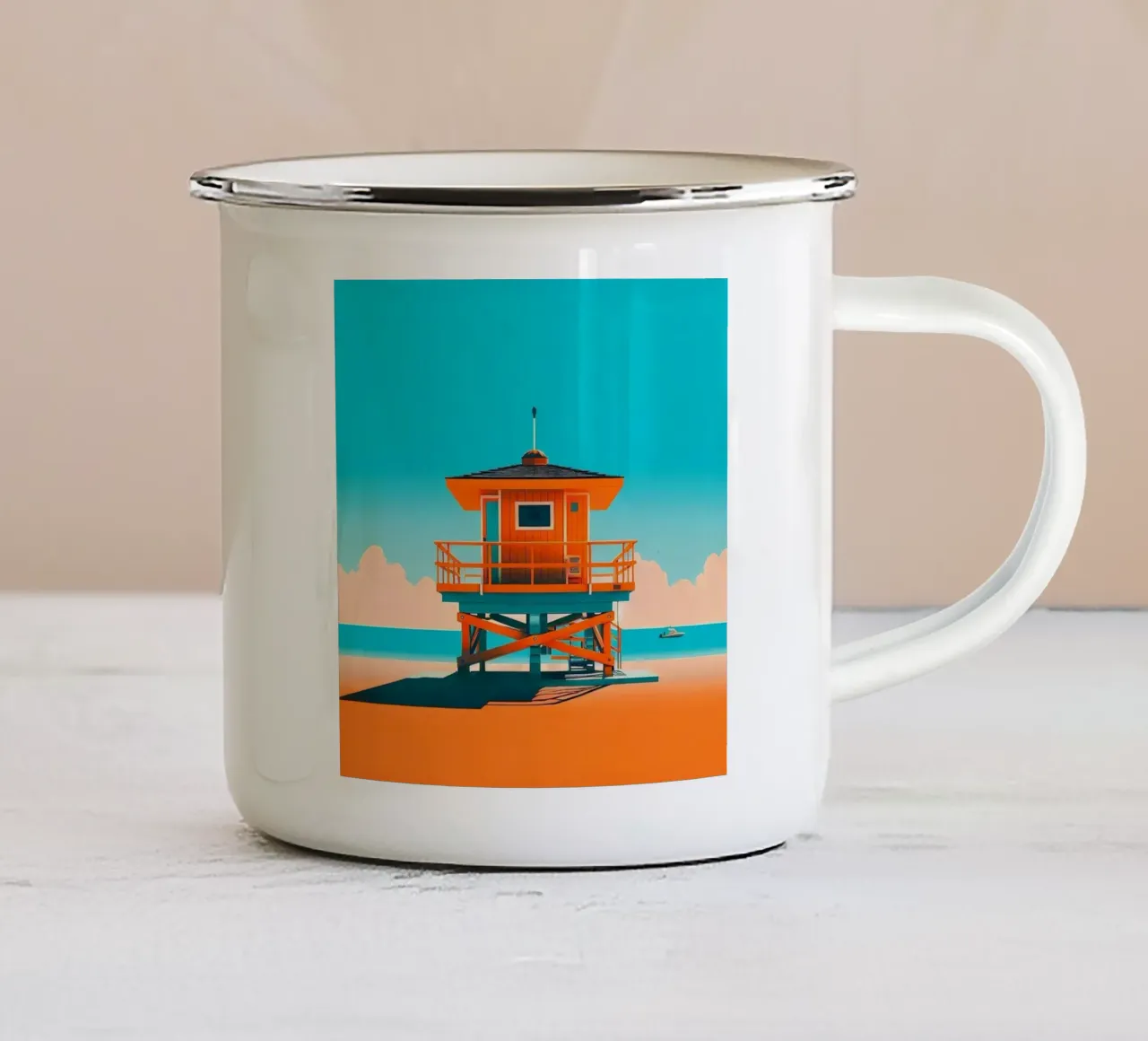 Miami Beach (arancione) tazza in smalto da Digital Naive