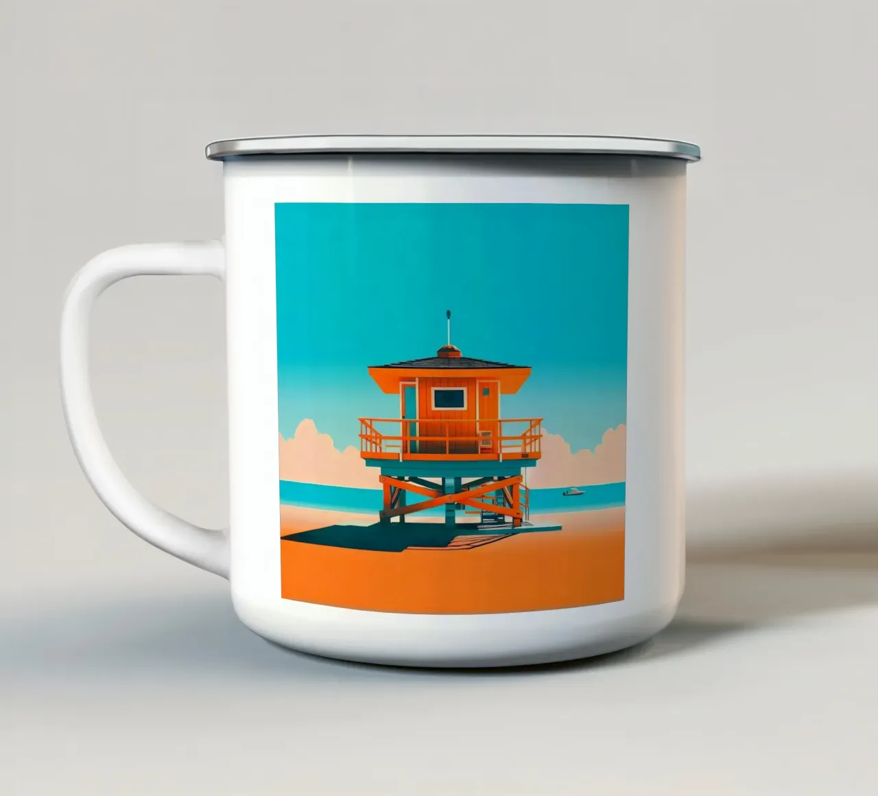 Miami Beach (arancione) tazza in smalto da Digital Naive