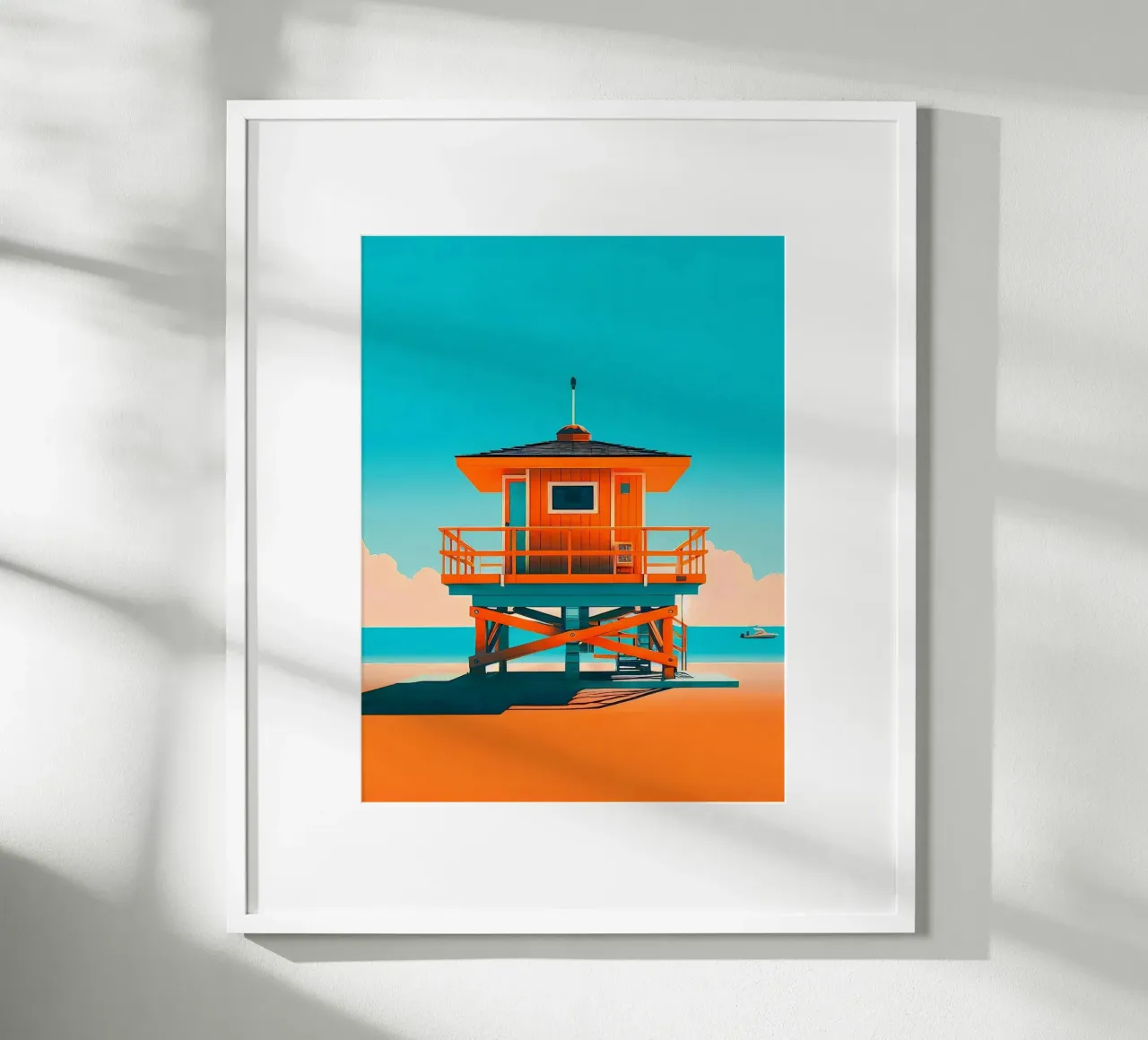Miami Beach (arancione) poster con telaio in plastica da Digital Naive